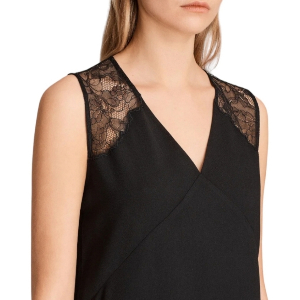 ALLSAINTS "Prism" Black Lace Trimmed Mini Dress - Size 4 - Picture 3 of 15